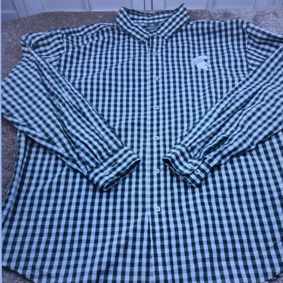 Men's Green and White Check Button-Down Shirt with Embroidered Logo - Picture 4 of 4